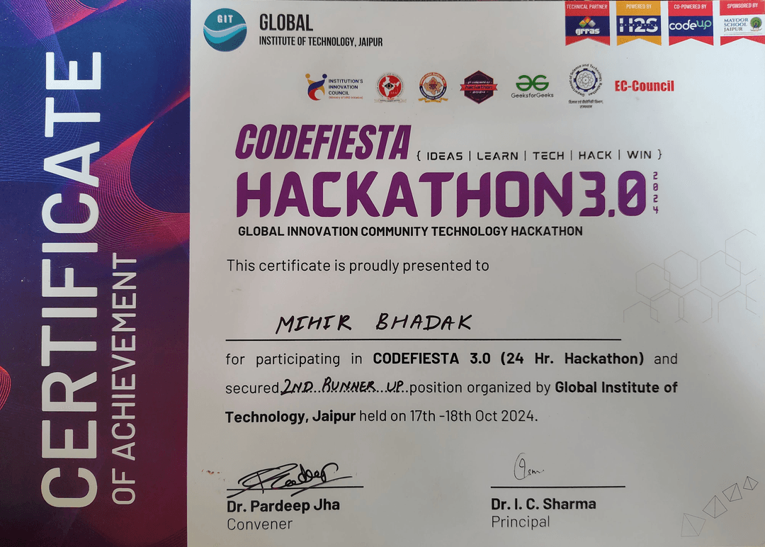 CODEFIESTA - HACKATHON 3.0 (2nd Runner Up)